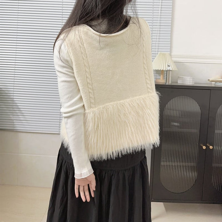 【tops】ニット切り替えVネックノースリーブベスト　M17690