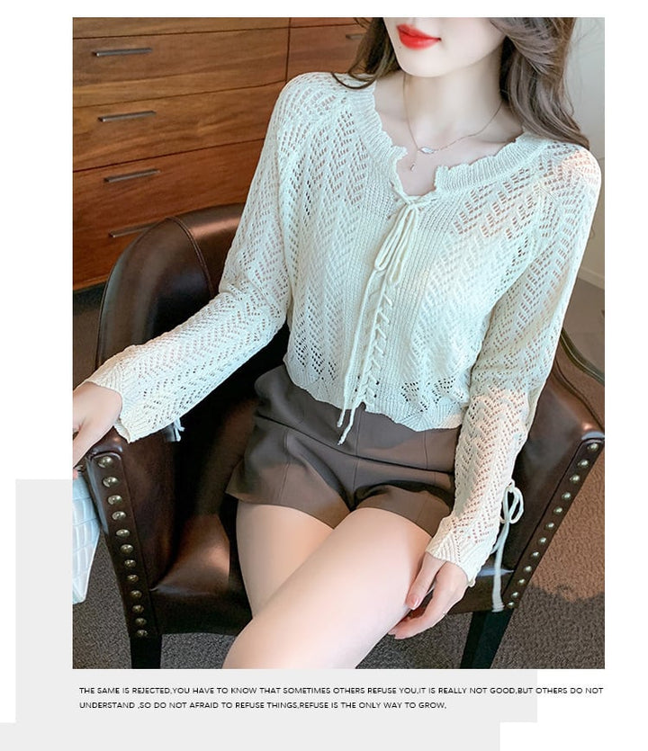【tops】優しい雰囲気カットワークニットトップスゆったり　M17087