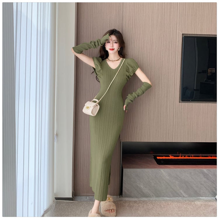 【dress】スリットワンピースアームカバー付き　M18188
