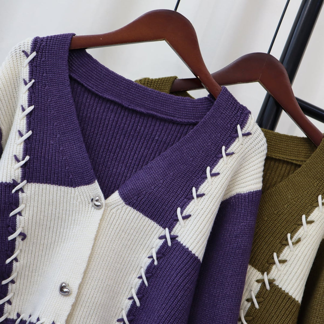 【outer】配色Vネックニットカーデ　M18263