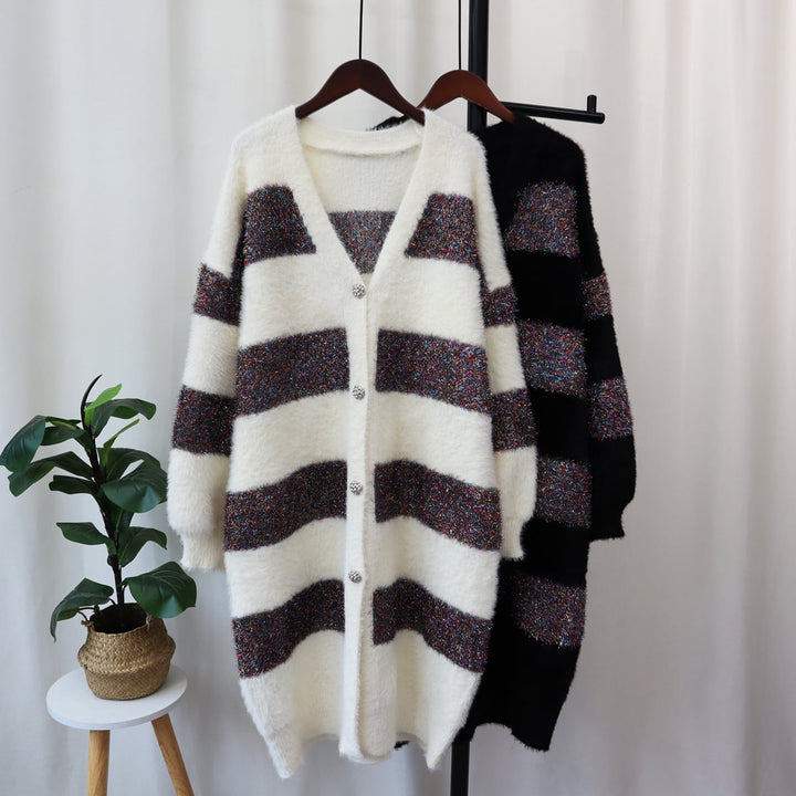 【outer】ボーダー柄Vネックニットカーデ　M18176