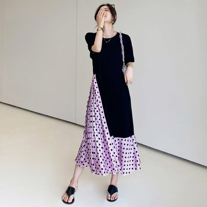 【dress】ドット柄切り替えワンピース　M25160