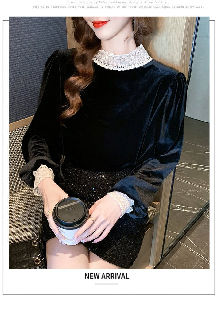 【tops】レース切り替えシャツトップス　M27569