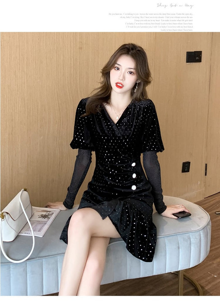 【dress】高級感 エレガント切り替えデートワンピース　M17391