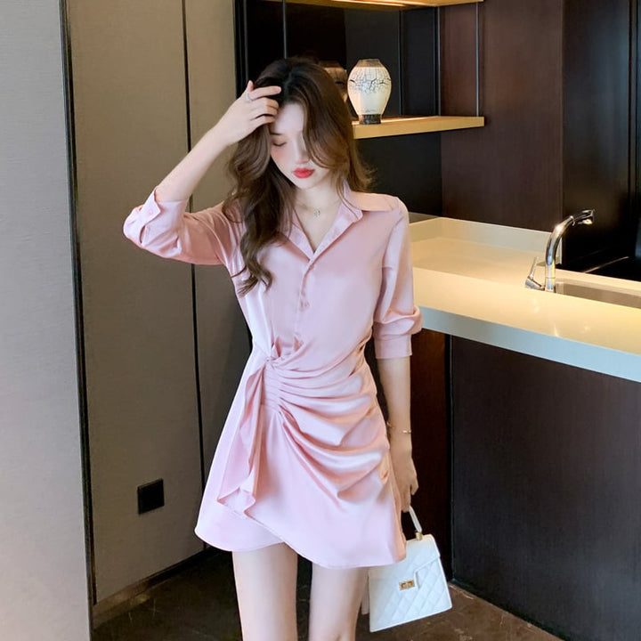 【dress】話題沸騰中 オシャレシンプルシャツワンピース　M17325