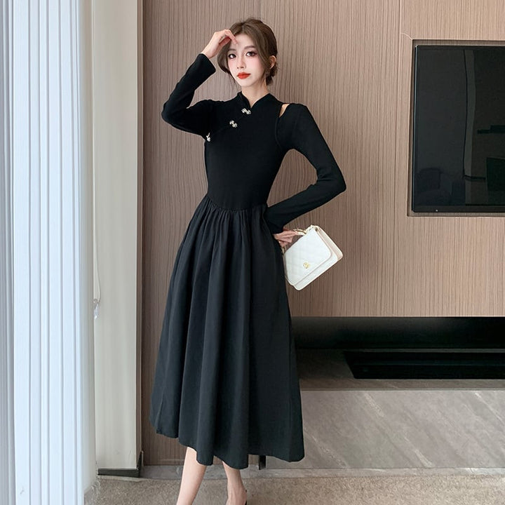 【dress】ニット切り替えワンピース　M25547