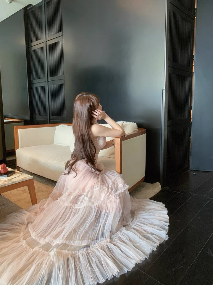 【dress】チュールレースロングワンピース Q7971