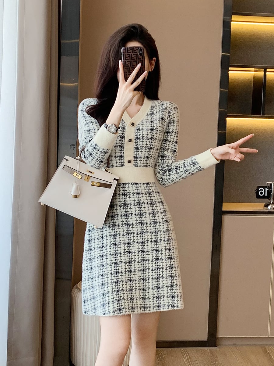 【dress】大人らしい エレガントニットワンピース着瘦せ　M17471
