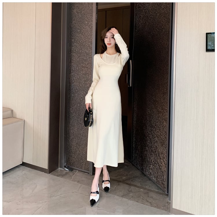 【dress】輝いて超人気 ! 切り替えニットワンピース　M17585