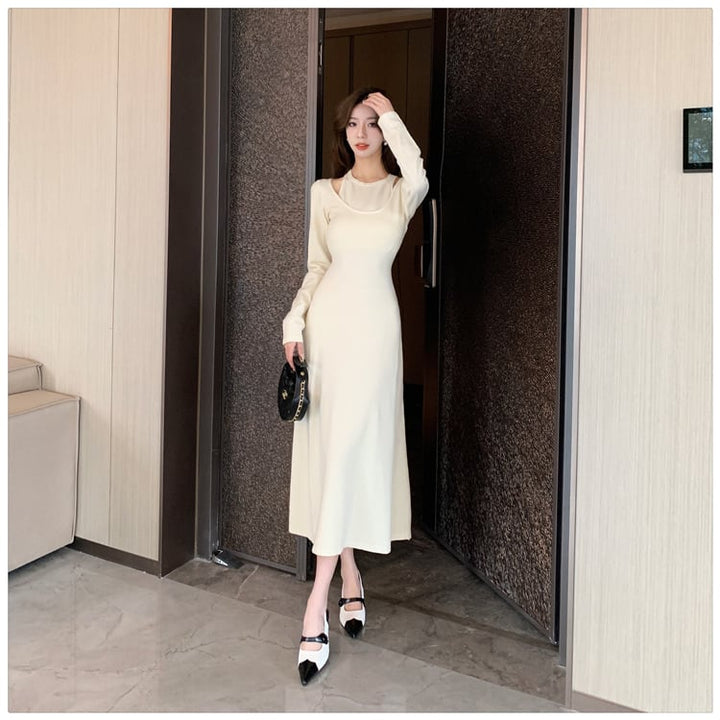 【dress】輝いて超人気 ! 切り替えニットワンピース　M17585