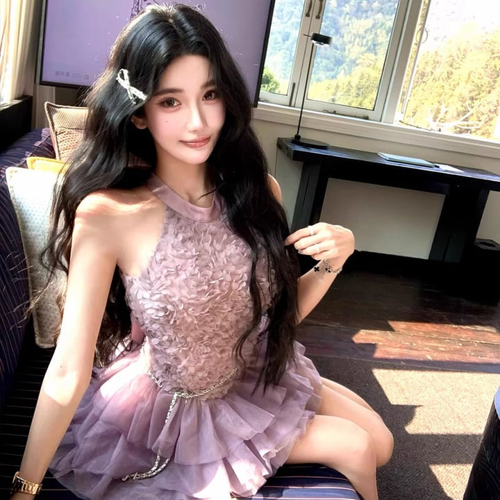 【dress】ノースリーブ立体感バラティアードワンピース Q8474