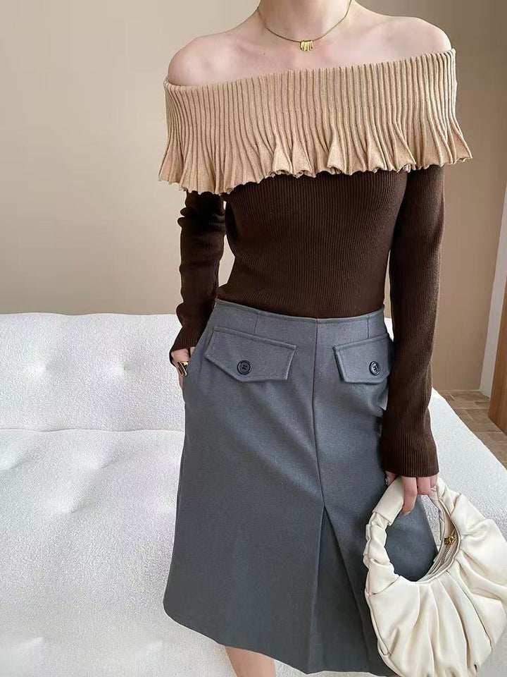 【tops】オフショルニットトップス　K0656