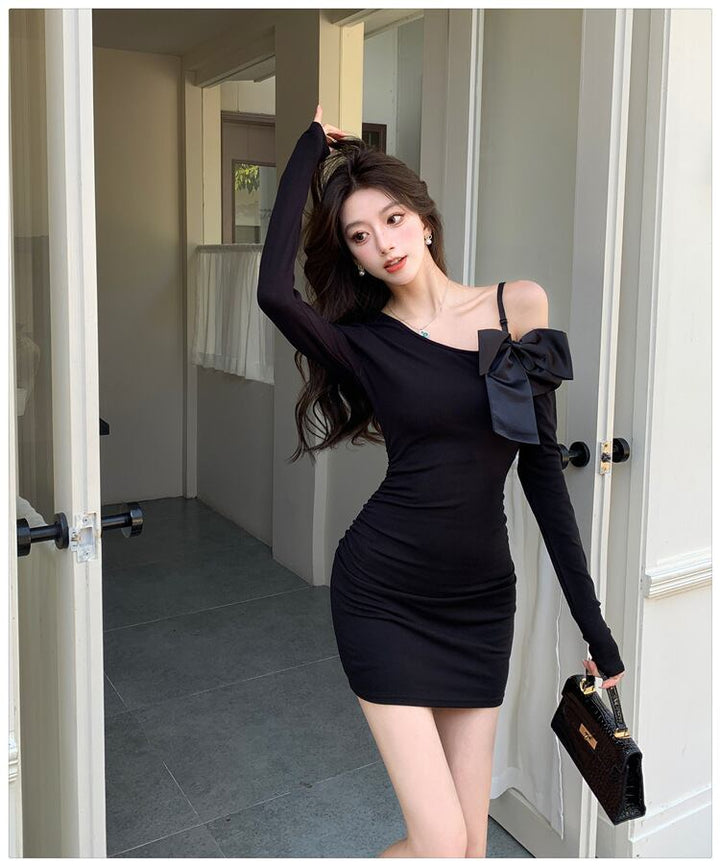 【dress】オフショルダーリボン付きワンピース　M29344