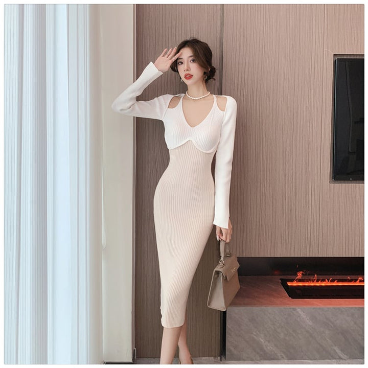 【dress】主役級エレガントニットワンピース着瘦せ　M17629