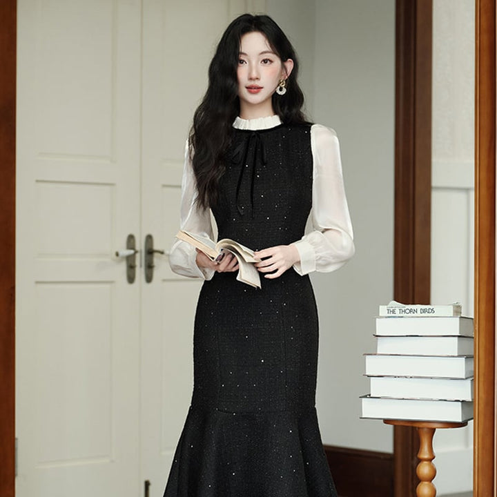 【dress】シアースリーブマーメイドワンピース Q7044