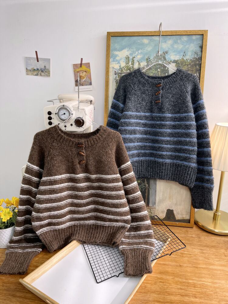 【tops】ボーダー柄ニットセーター　M28626