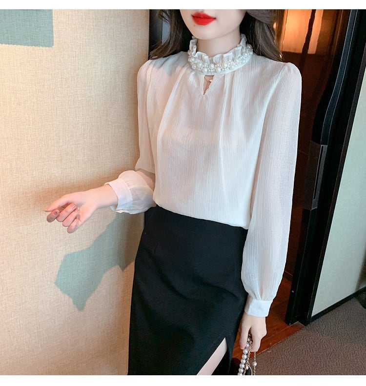 【tops】スタンドネックシャツトップス　M18351