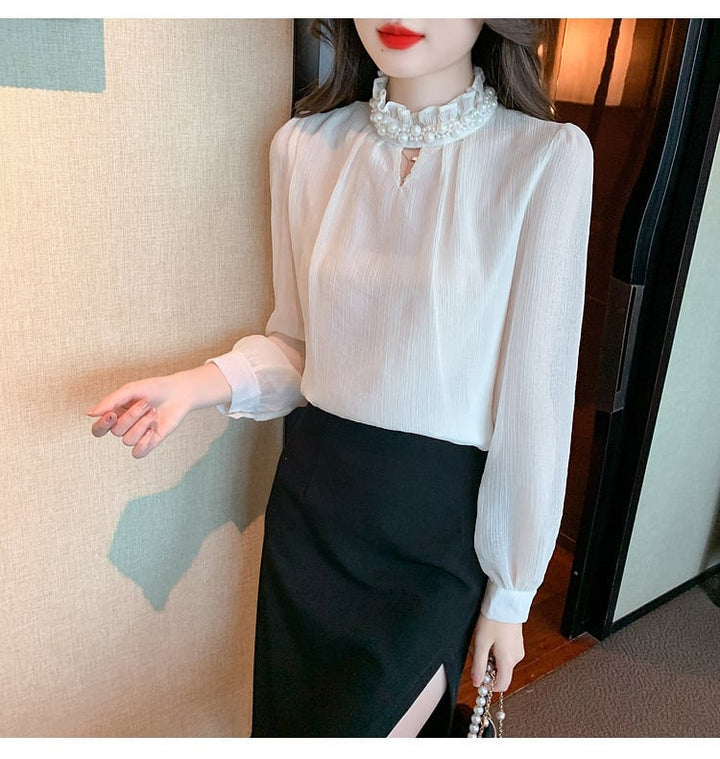【tops】スタンドネックシャツトップス　M18351