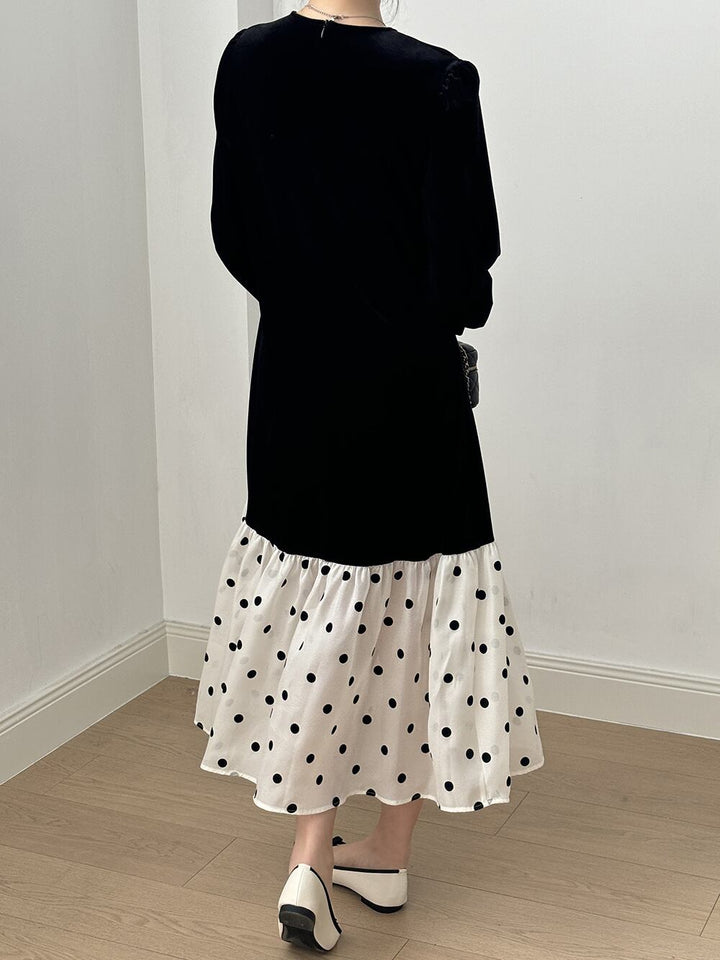 【dress】ドット柄ドッキングワンピース　M29743