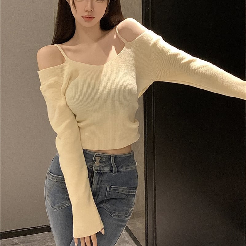 【tops】オフショルダーニットトップス　M26579