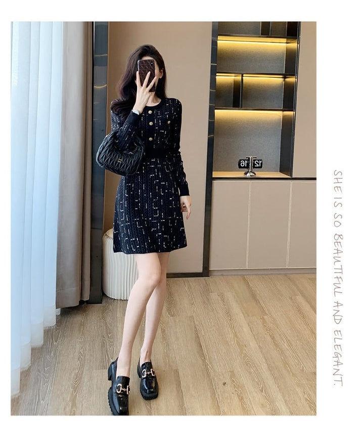 【dress】ボタンデザインニットワンピース　M18257