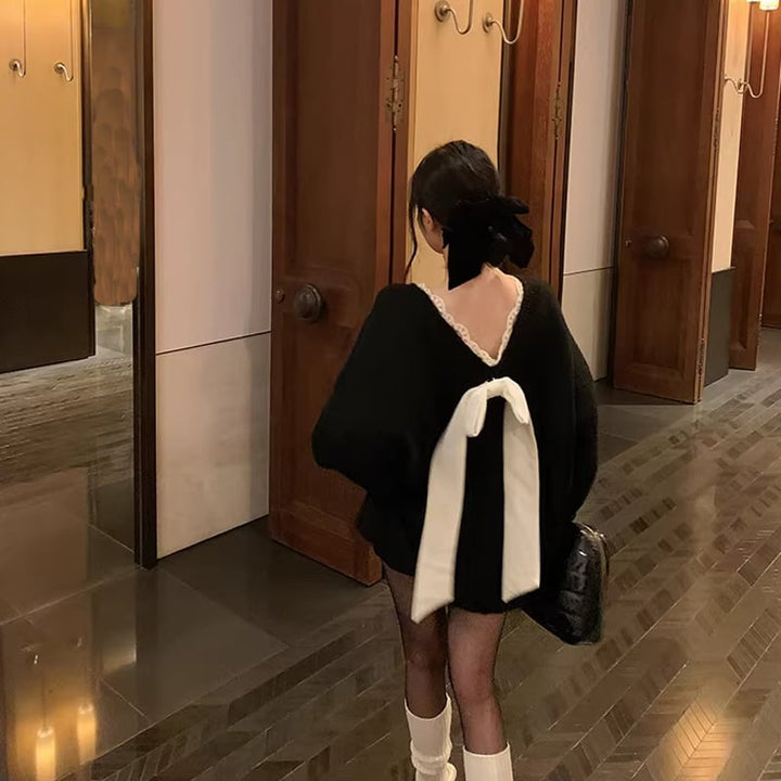 【tops】バックリボンニットトップス Q8133