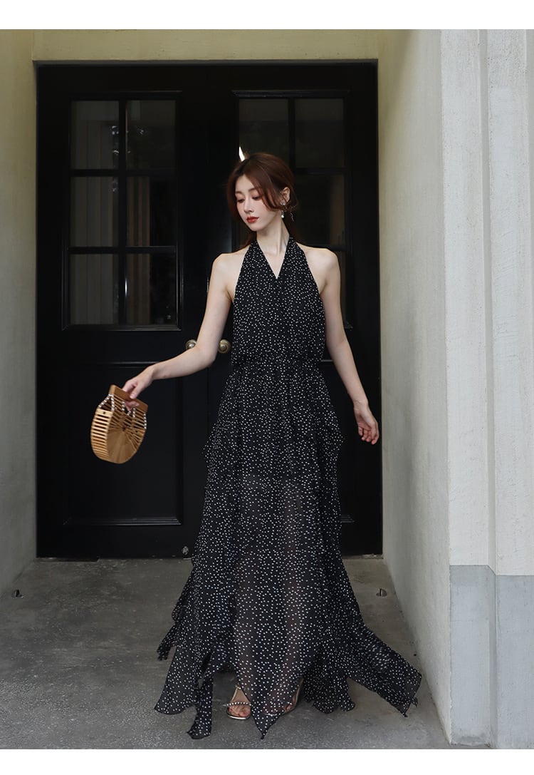【dress】ホルターネックドット柄ワンピース　M24999