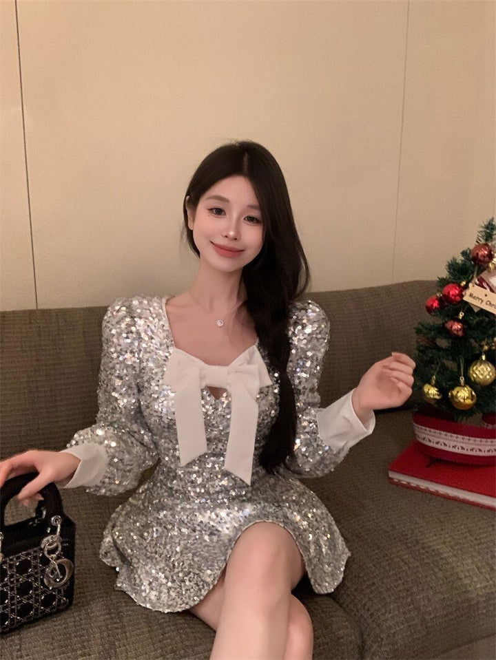 【dress】スパンコールリボン付きワンピース　M28003