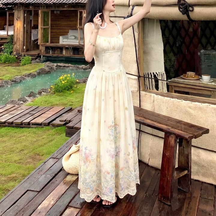 【dress】フラワー柄レース刺繡キャミワンピース Q8506