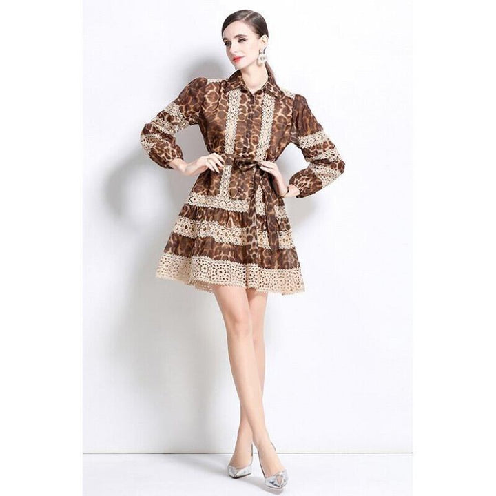 【dress】レース切り替えプリントワンピース　M30107