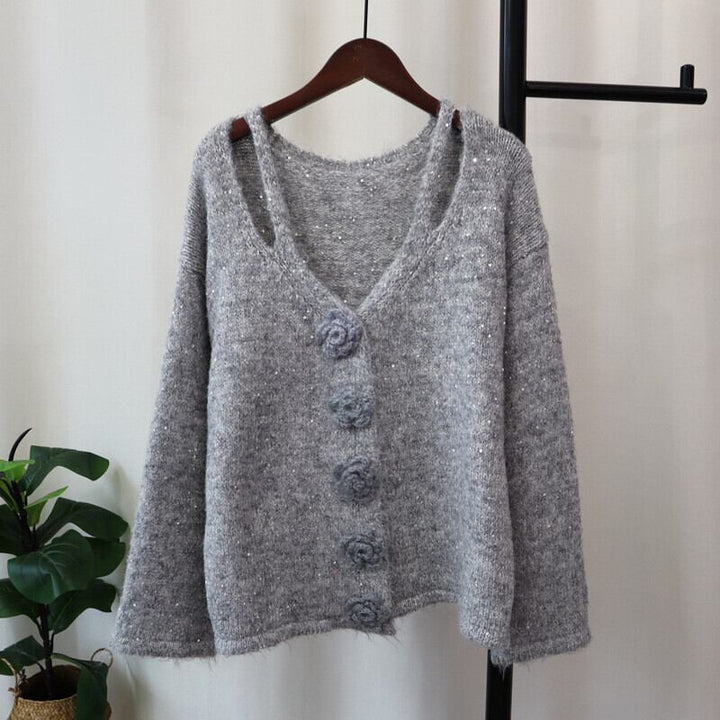 【outer】スパンコールニットカーデ　M28589