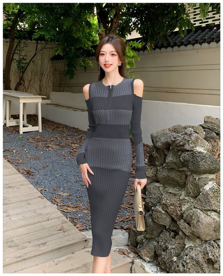 【dress】オフショルダーニットワンピース　M26586