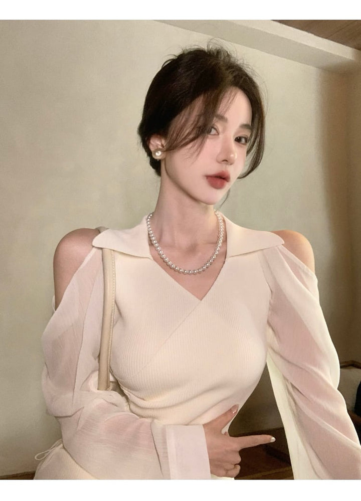 【dress】女性力を高める～オフショルダーニットワンピース　M17054