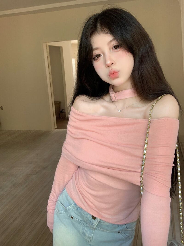 【tops】オフショルダーニットトップス　M28638