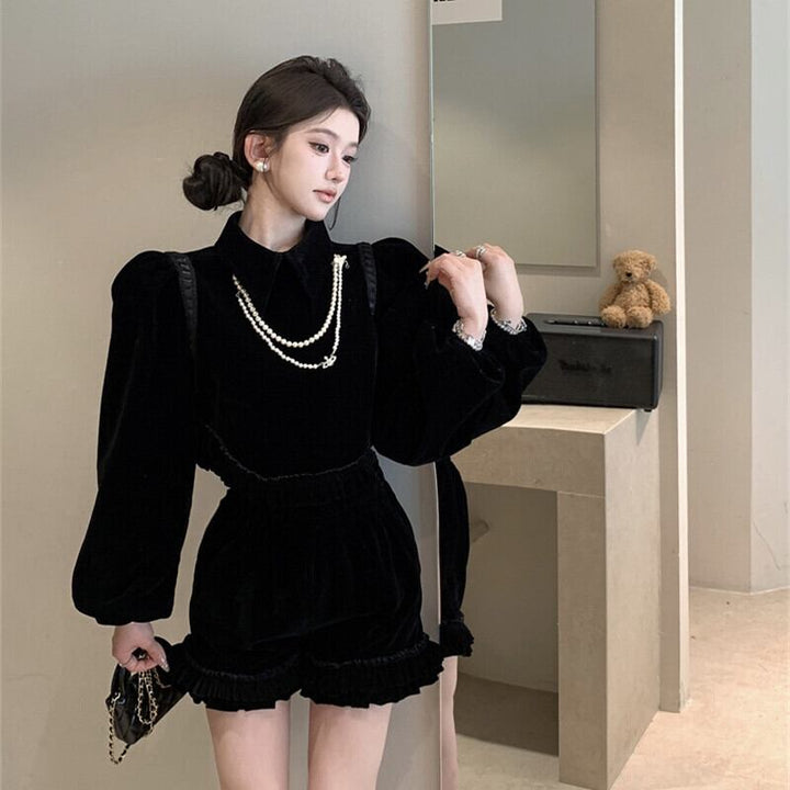 【set】ベルベットトップス×ショートパンツセット　M29464