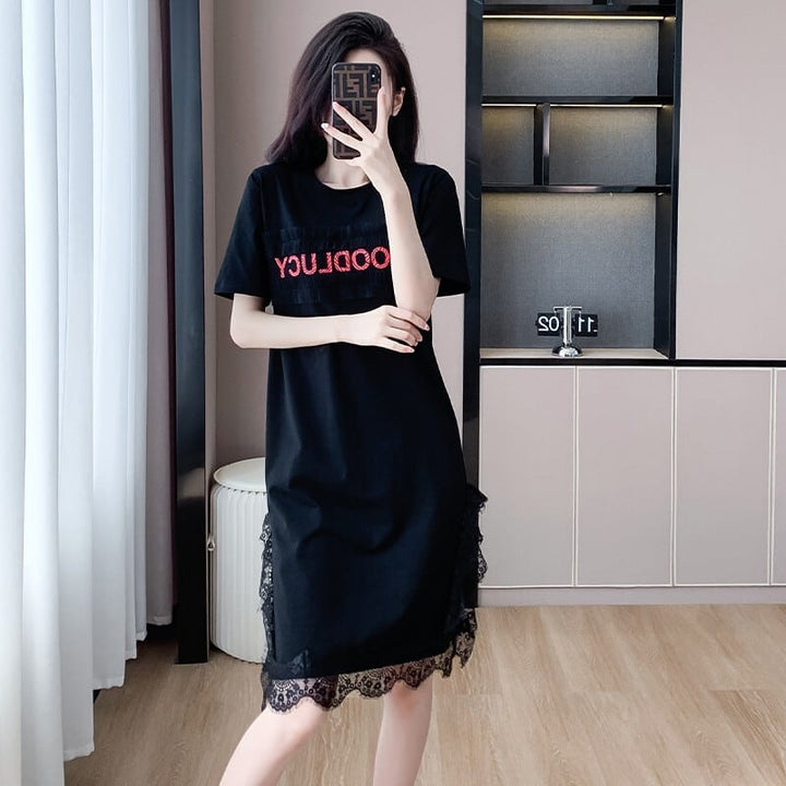【dress】絶対欲しいレース切り替えTシャツワンピース　M17164