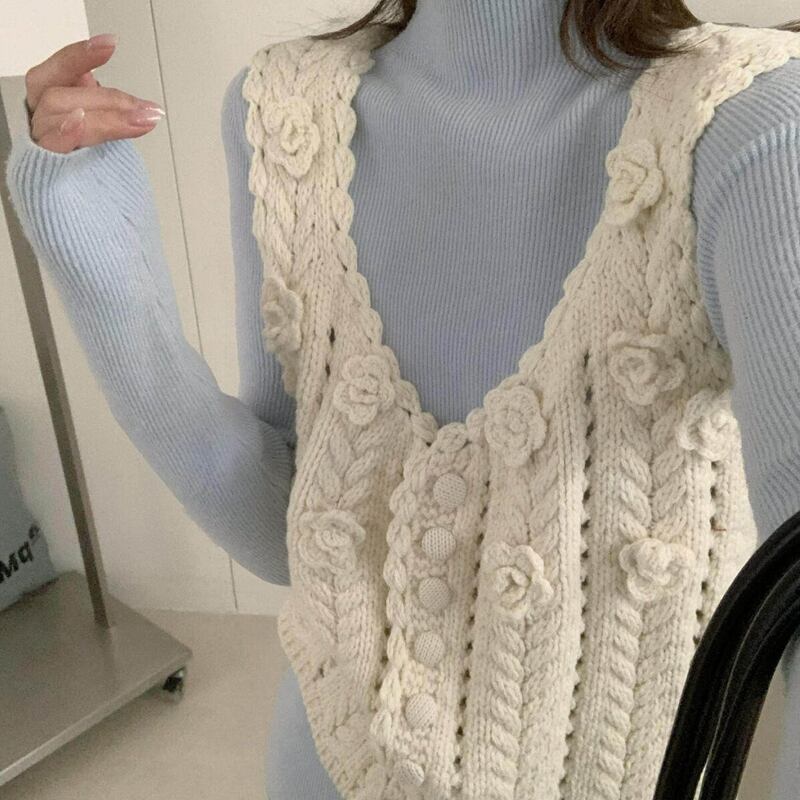 【tops】立体フラワーニットベスト Q8080