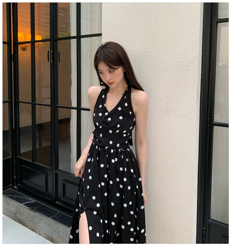 【dress】バックリボンドット柄ワンピース　M24012