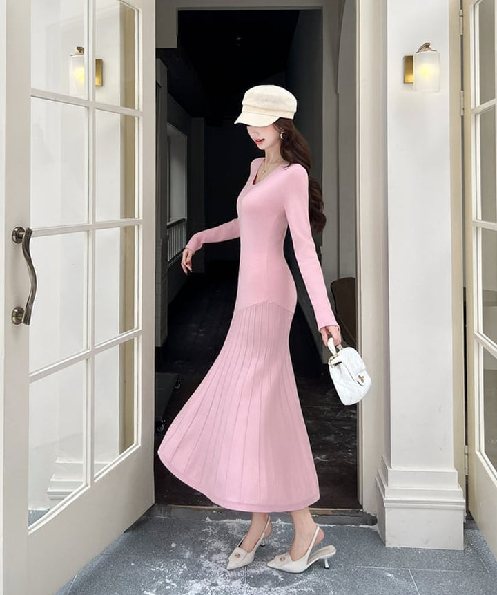 【dress】ニットマーメイドワンピース Q7673