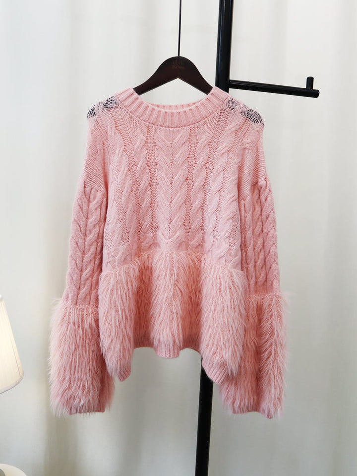 【tops】クルーネックシャギーニットセーター　M18065