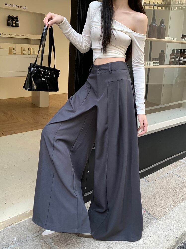 【bottoms】ストレートハイウエストワイドパンツ　M29763