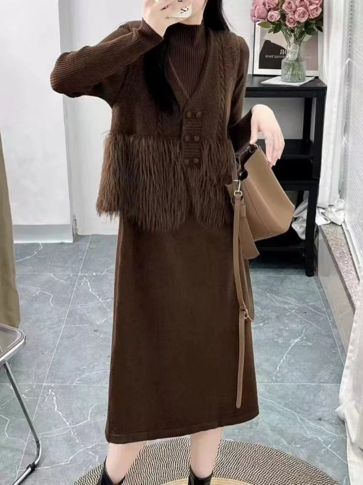 【set】ファージレ×ニットワンピースセット　M26272