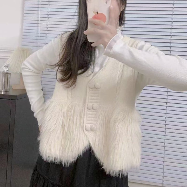 【tops】ニット切り替えVネックノースリーブベスト　M17690