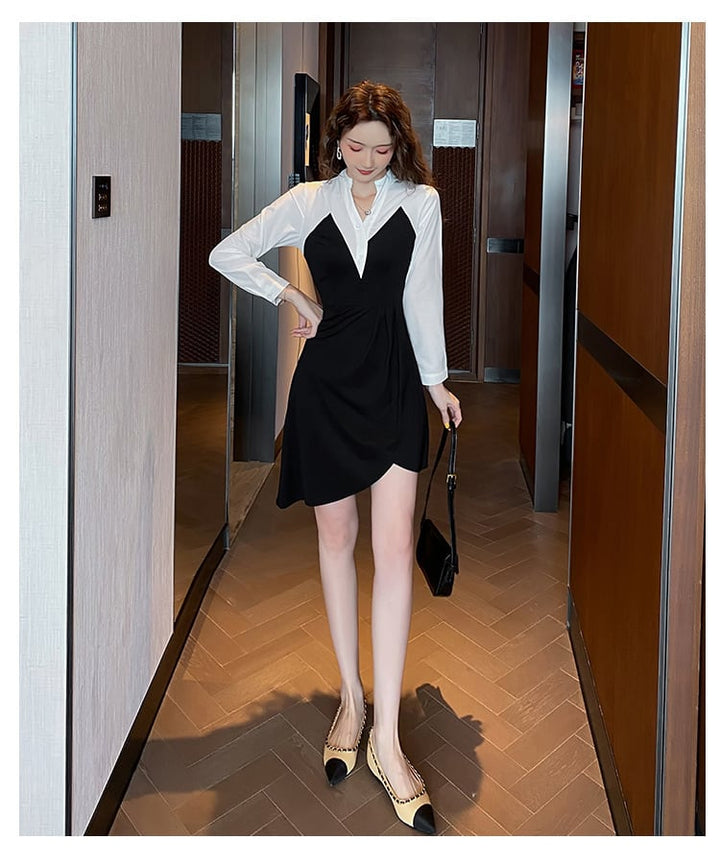 【dress】不規則 イレギュラー切り替え配色ワンピース　M17182