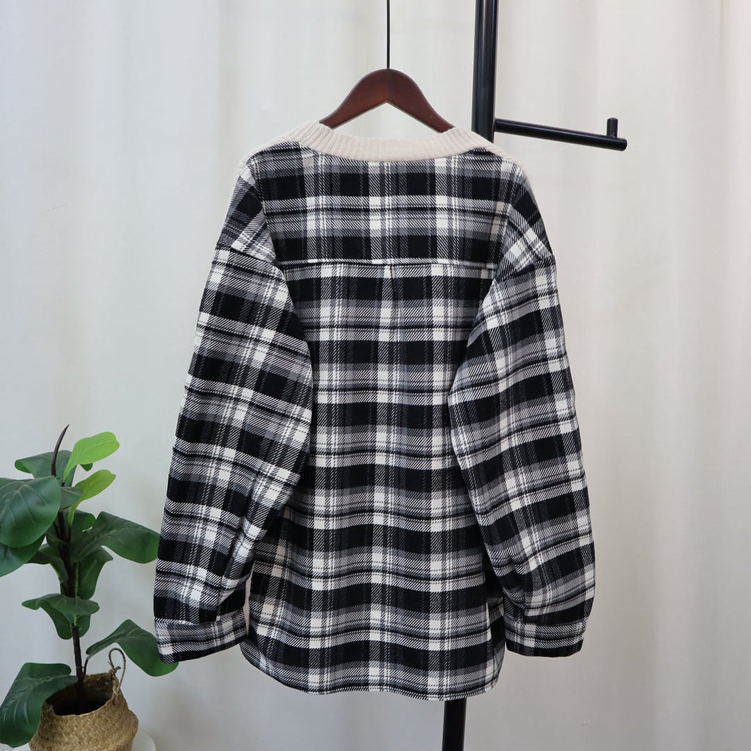 【outer】チェック柄ドッキングニットカーデ　M18259