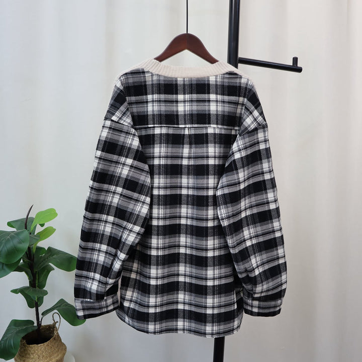 【outer】チェック柄ドッキングニットカーデ　M18259