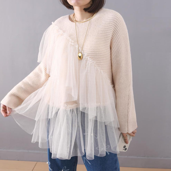 【tops】チュールドッキングニットセーター　M26966