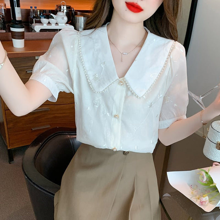 【tops】大人らしい スウィートレースシャツトップス　M17037