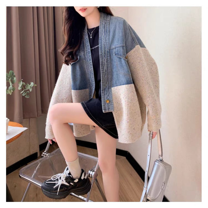 【outer】デニム切り替えニットカーデ　M25746